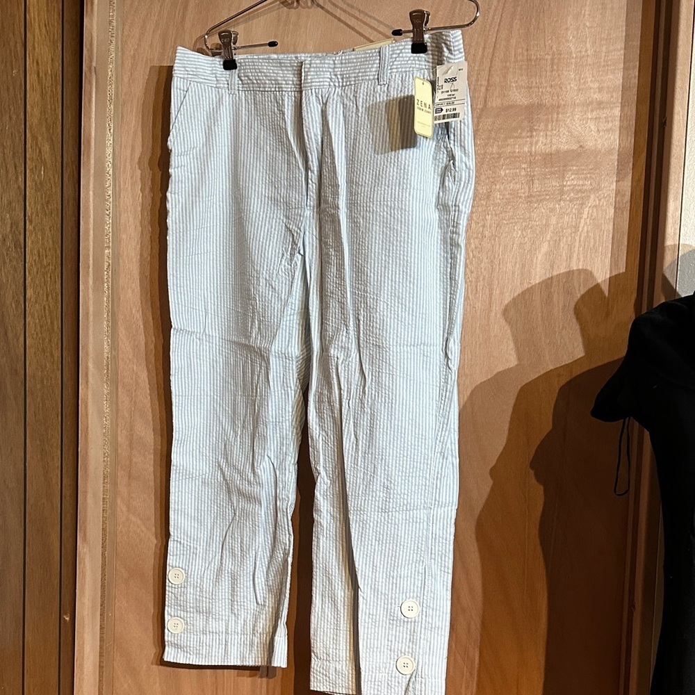 Zena Women's Light Blue striped Cropped Pants